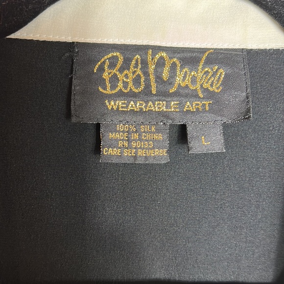 VINTAGE BOB MACKIE SILK WEARABLE ART BLOUSE sage green size M - Picture 6 of 11